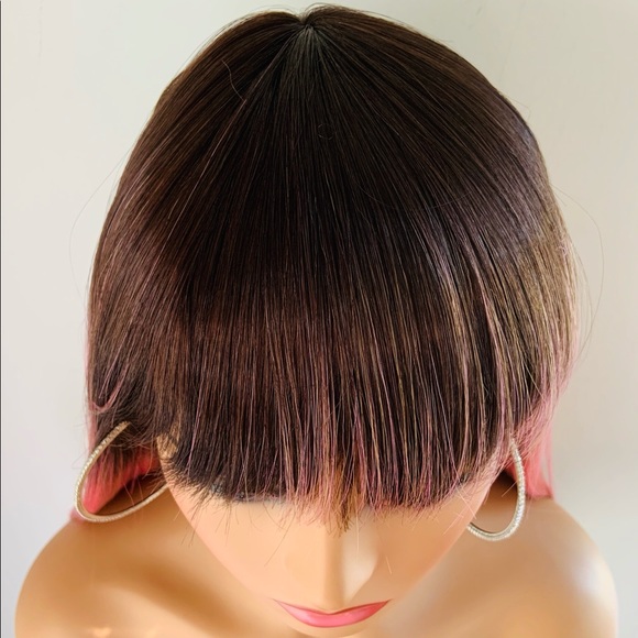Very Pretty Long Ombre Dark Pink Synthetic Wig with Bangs - Picture 4 of 12